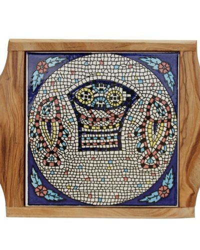 תחתית קרמיקה עם מסגרת עץ זית מהודרת – פסיפס