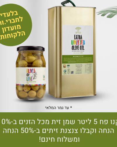 פח שמן זית 5 ליטר בלנד + זיתים אורגניים