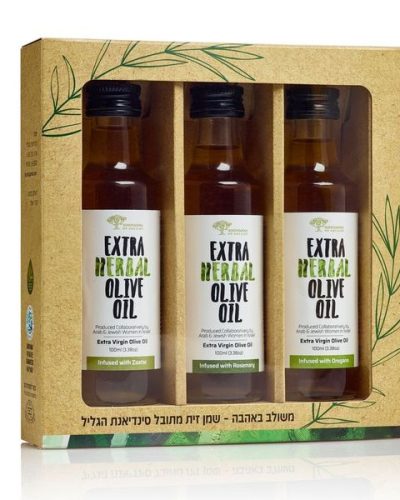 מארז מתובל – שלושה בקבוקי שמן זית מתובל 100 מ"ל עסקי